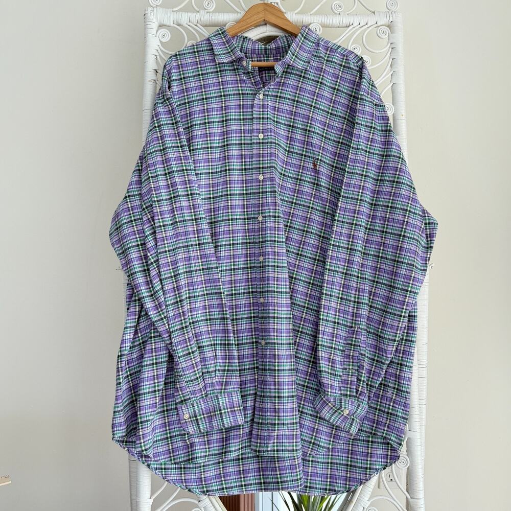 Polo Ralph Lauren Shirt Mens 4XL Tall Purple Plaid‎ Button Up Long Sleeve Pony